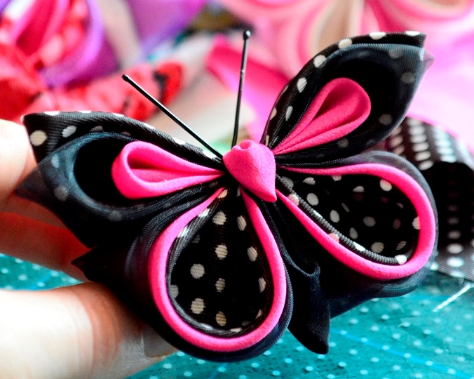 pink black polka dot butterfly 1