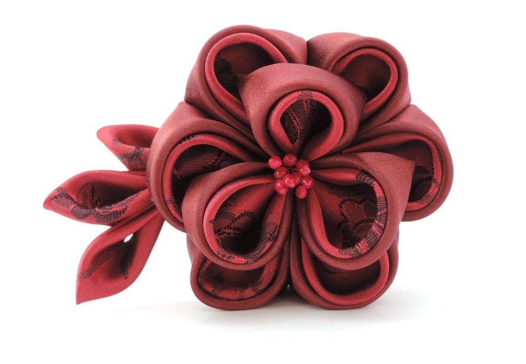 Bujor visiniu - floare kanzashi satin