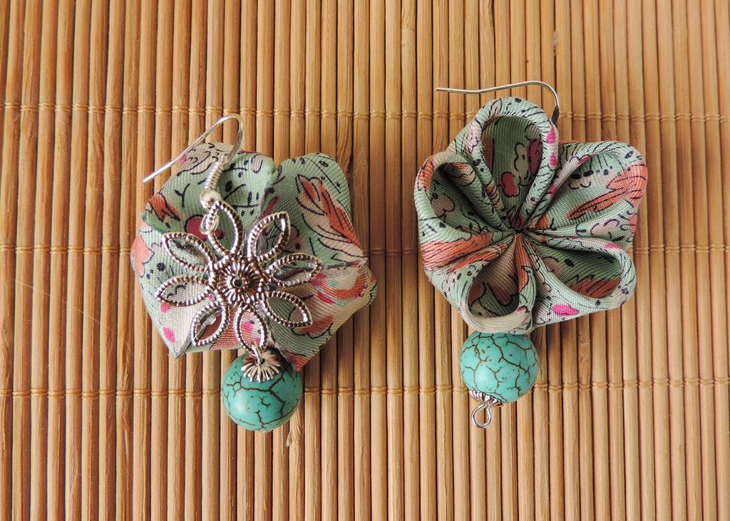 Tutorial: cercei cu flori din mătase material textil și mărgele semiprețioase DIY cum se fac