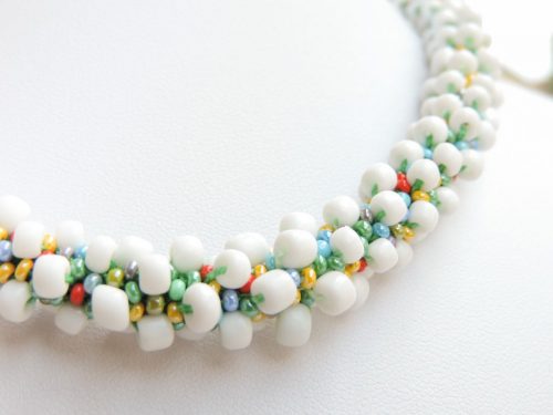 Colier alb bombonele margele Preciosa bead crochet 2