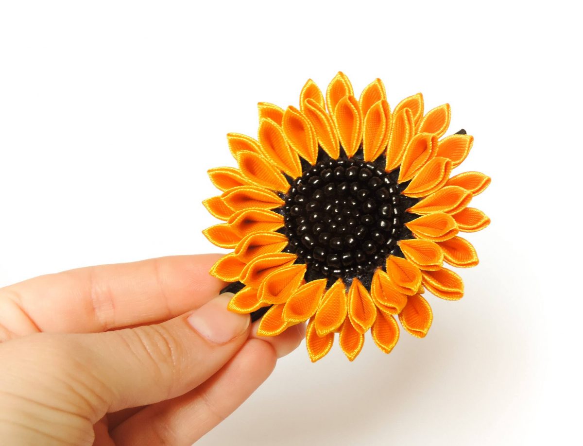 Medium sunflower with black seed beads embroidery